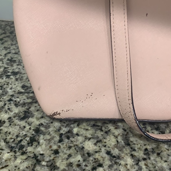 Neutral Pink Kate Spade zipper handbag purse tote shoulder bag damage stains - Picture 10 of 13